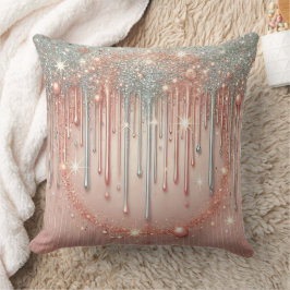 Elegant Rosa och Silver Glitter Drip Kudde