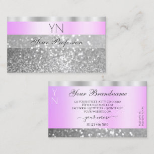 Elegant Rosa och Silver mousserande Glitter Monogr Visitkort