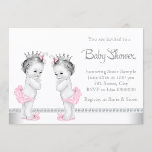 Elegant Rosa och Silver Tvilling Flick Babyshower Inbjudningar