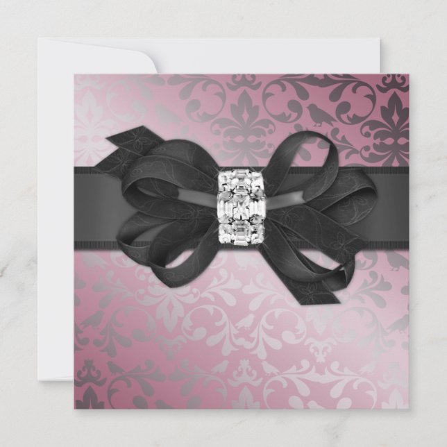 Elegant rosa- och silverinbjudan med inbjudningar (Framsida)