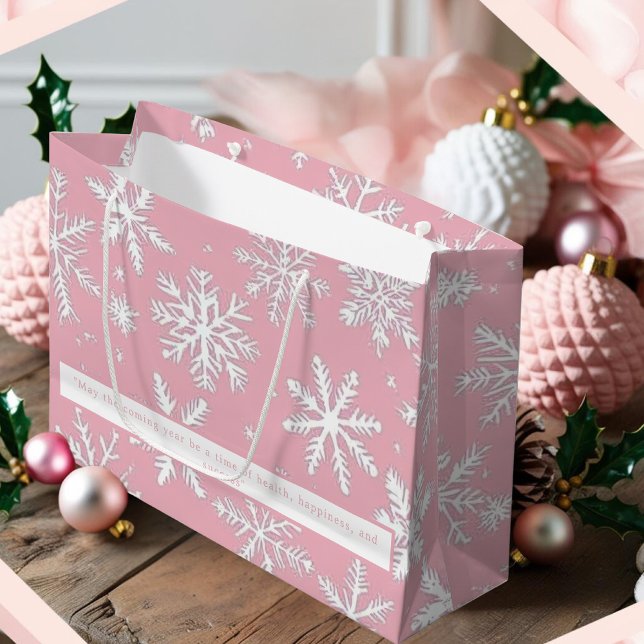 Elegant Rosa och Snöflingor mönster (Elegant Pink and White Snowflakes patterns Large Gift Bag)