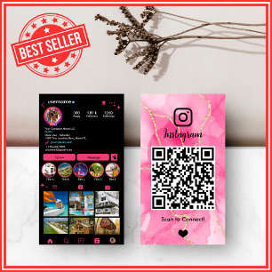 Elegant rosa och svart agat marmor Instagram QR Visitkort