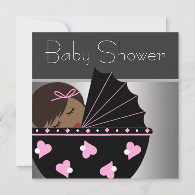 Elegant rosa och svart baby shower inbjudningar (Framsida)