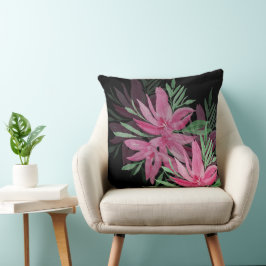 Elegant Rosa Och Svart Boho Blommig Akvarell Kudde