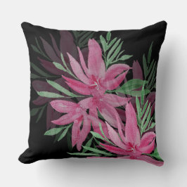 Elegant Rosa och svart Boho Blommigt Vattenfärg Kudde