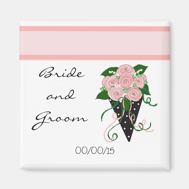 Elegant Rosa och svart Bröllop Bouquet Magnet (Framsidan)