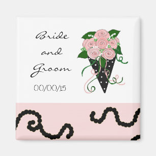 Elegant rosa och svart bröllopsbukett magnet