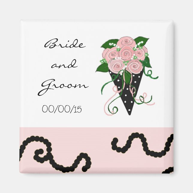 Elegant rosa och svart bröllopsbukett magnet (Framsidan)