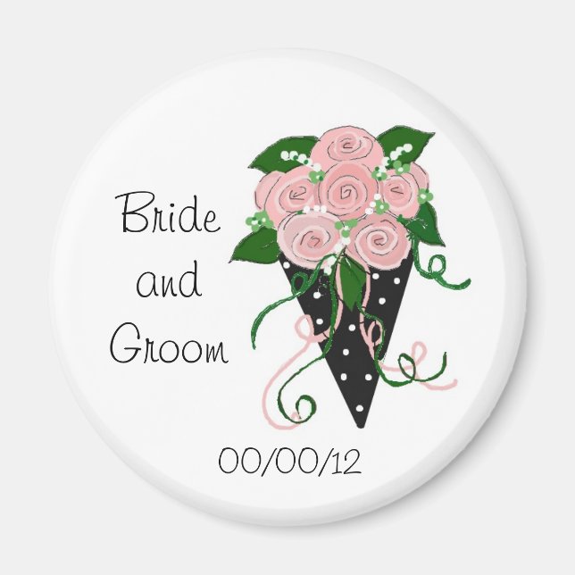 Elegant rosa och svart bröllopsbukett magnet (Framsidan)