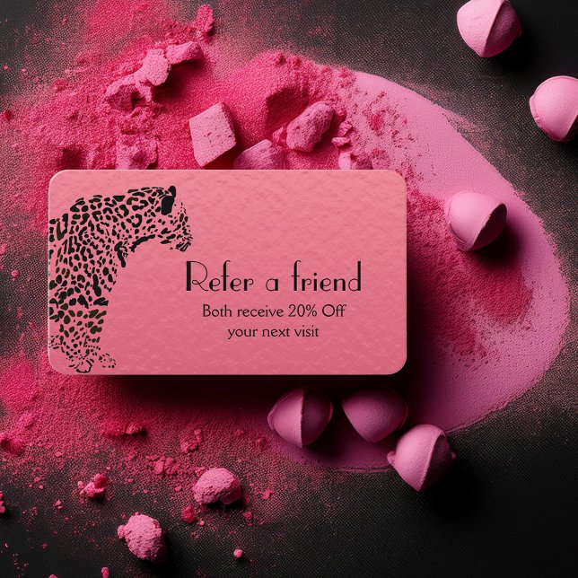 Elegant Rosa och svart Jaguar-hänskjutning Visitkort (Build your brand with  elegant Refer a friend cards.)
