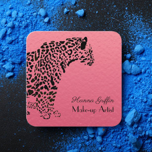 Elegant Rosa och svart Jaguar-makeup Fyrkantigt Visitkort