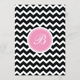 Elegant Rosa och svart Retro Chevron Monogram Inbjudningar