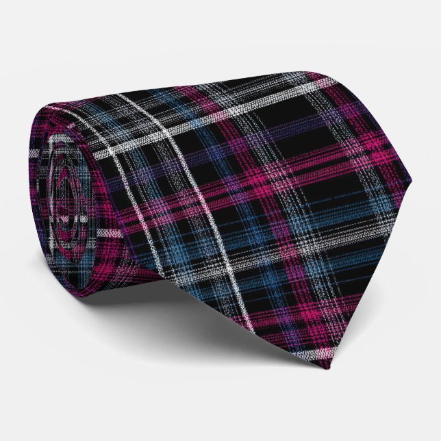 Elegant rosa och svart rutig Gingham-mönster Slips (Rullad)