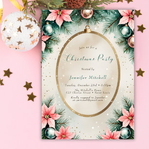 Elegant rosa och teal julstjärna julfest inbjudningar