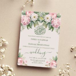 Elegant Rosa och vit Blommigt Muslimska Bröllop Inbjudningar