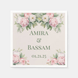 Elegant Rosa och vit Blommigt Muslimska Bröllop Pappersservett