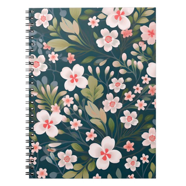 Elegant rosa och vit blomsterdesign  anteckningsbok (Framsidan)