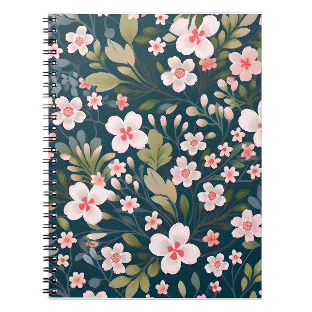 Elegant rosa och vit blomsterdesign  anteckningsbok (Framsidan)