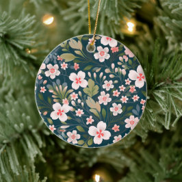 Elegant rosa och vit blomsterdesign julgransprydnad keramik