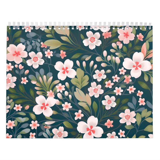 Elegant rosa och vit blomsterdesign  kalender (Omslag)