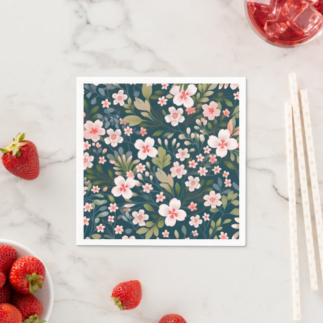 Elegant rosa och vit blomsterdesign  pappersservett (Insitu)
