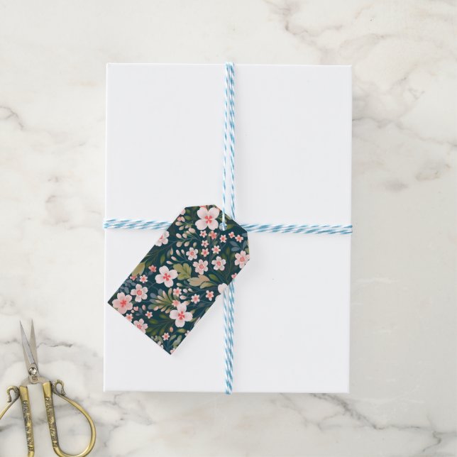 Elegant rosa och vit blomsterdesign  presentetikett (With Twine)