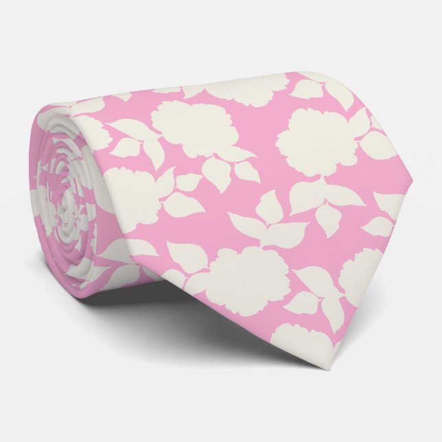 Elegant rosa och vit blomsterdesign slips (Rullad)
