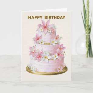 Elegant rosa och vit blomsterkakbirthdaykort kort