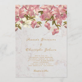 Elegant rosa och vit orkidé marmor skript bröllop inbjudningar