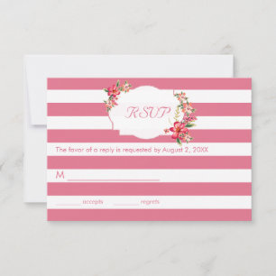 Elegant Rosa och vit Rand med Bouquet-OSA OSA Kort