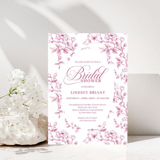 Elegant rosa och vit ros mönster bröllopsdusch  inbjudningar (Elegant Pink and White Rose Pattern Bridal Shower Invite)