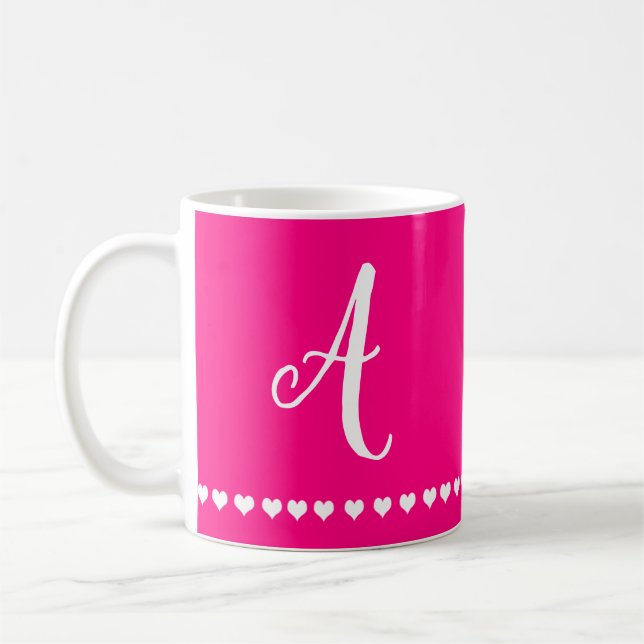 Elegant Rosa och vita monogram Inledande kaffe Mug Kaffemugg (Vänster)