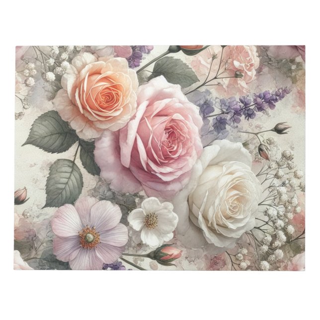 Elegant Rosa och Vita Rosor Anteckningsblock (Framsida)