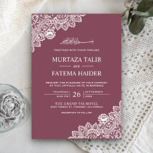 Elegant Rosa och Vitt Spetsigt Muslimskt Bröllop Inbjudningar