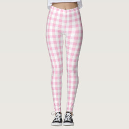 Elegant Rosa och White Gingham Mönster Leggings