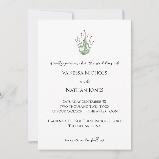 Elegant Rosa Ocotillo Cactus Wedding bjudande in Inbjudningar (Framsida)