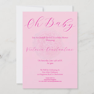 Elegant Rosa Oh Baby Script Peony Babyfirande Inbjudningar