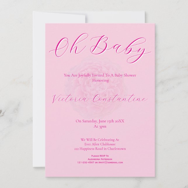 Elegant Rosa Oh Baby Script Peony Barnrumsfirande Inbjudningar (Framsida)