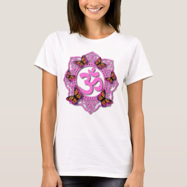 Elegant Rosa ohm mandala rosa lila butterflulies T Shirt (Framsida)