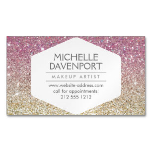 Elegant Rosa Ombre Glitter Magnetic Affärskort Visitkortmagnet