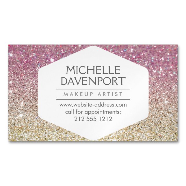 Elegant Rosa Ombre Glitter Magnetic Affärskort Visitkortmagnet (Framsida)