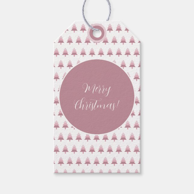 Elegant Rosa Ombre Julgran Mönster Presentetikett (Framsidan)