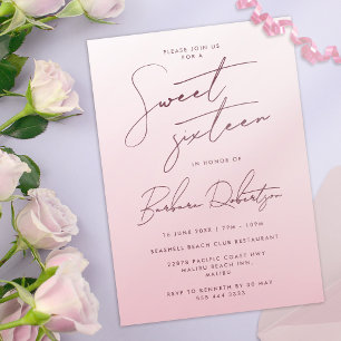 Elegant Rosa Ombre-Sweet sixteen Inbjudningar