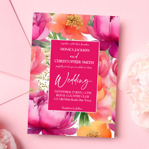 Elegant rosa orange påsklilja allt-i-ett bröllop inbjudningar