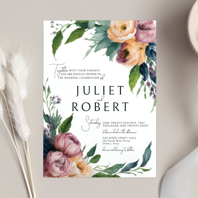 Elegant Rosa Orange Ranunculus Blommigt Bröllop Inbjudningar (Skapare uppladdad)