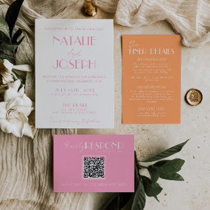 Elegant Rosa Orange Stilig Minimalistisk Bröllop Inbjudningar