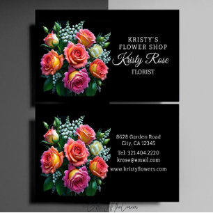 Elegant Rosa Orange Vit Ros Blomma Blomsterhandlar Visitkort