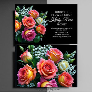 Elegant Rosa Orange Vit Ros Blomma Blomsterhandlar Visitkort