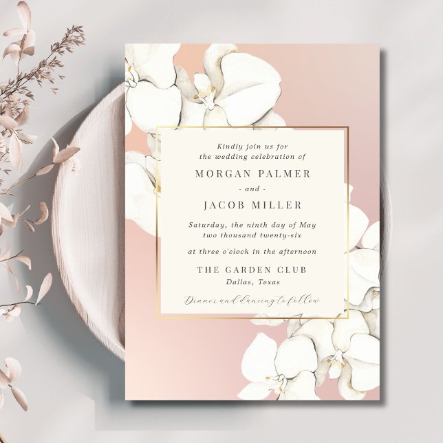 Elegant Rosa Orchid Blommigt Bröllop Inbjudningar (Elegant Pink Orchid Floral Wedding Invitation)