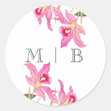 Elegant Rosa Orchid Blooms Initialer Monogram